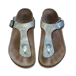 Birkenstock Gizeh Sandals Kids Silver Shoes Thong Slip On Bucket EU Size 34